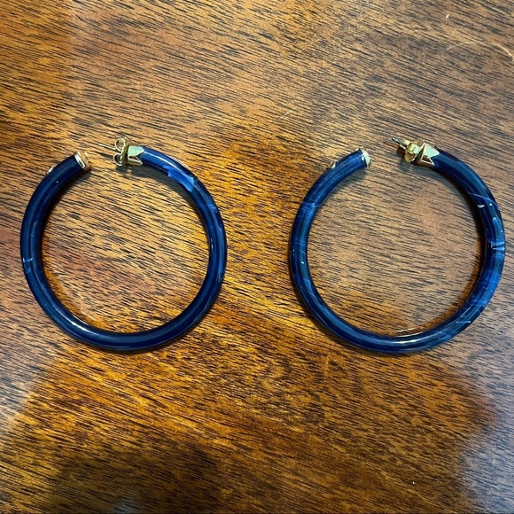 Gas Bijoux Blue Glossy Acetate Hoop Earrings 24- carat gold plating - Picture 6 of 6